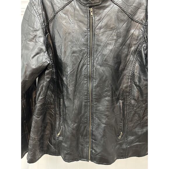 Andrew Michael Black Leather Jacket Size 1XL Quilted Pattern-Rope Accent- Moto - Picture 5 of 11